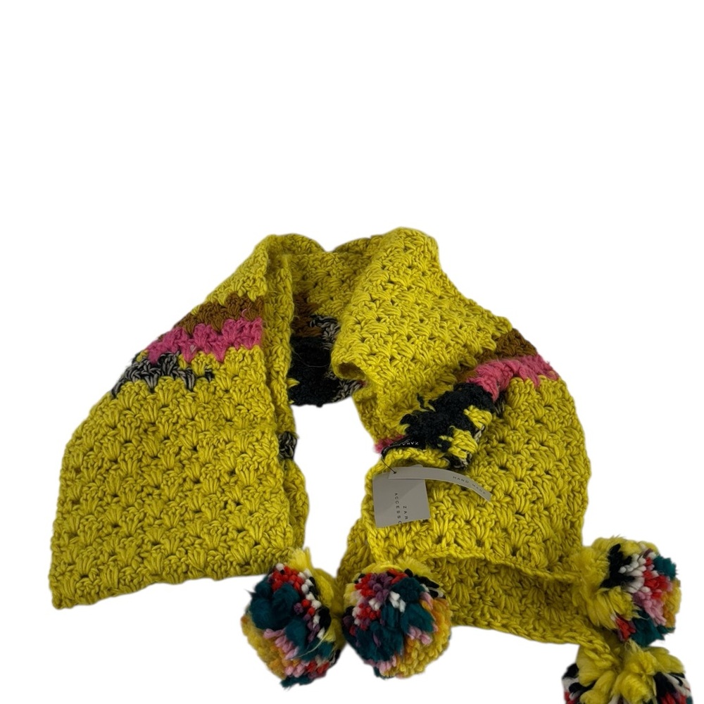 ZARA HANDMADE POM POM SOFT WINTER KNIT SCARF - Picture 4 of 7